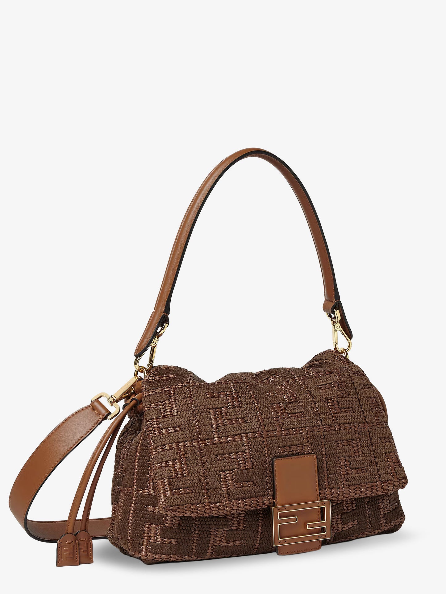 Mamma Baguette Medium Raffia Handbag with FF Embroidery