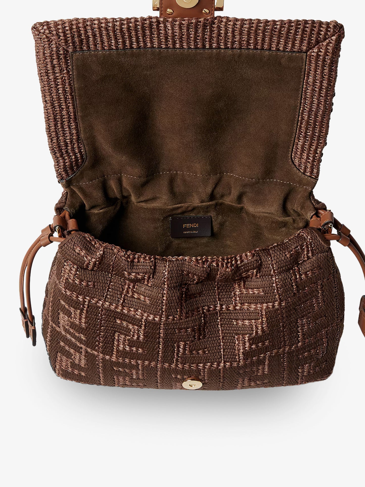 Mamma Baguette Medium Raffia Handbag with FF Embroidery