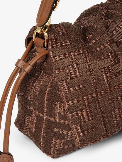 Mamma Baguette Medium Raffia Handbag with FF Embroidery thumbnail
