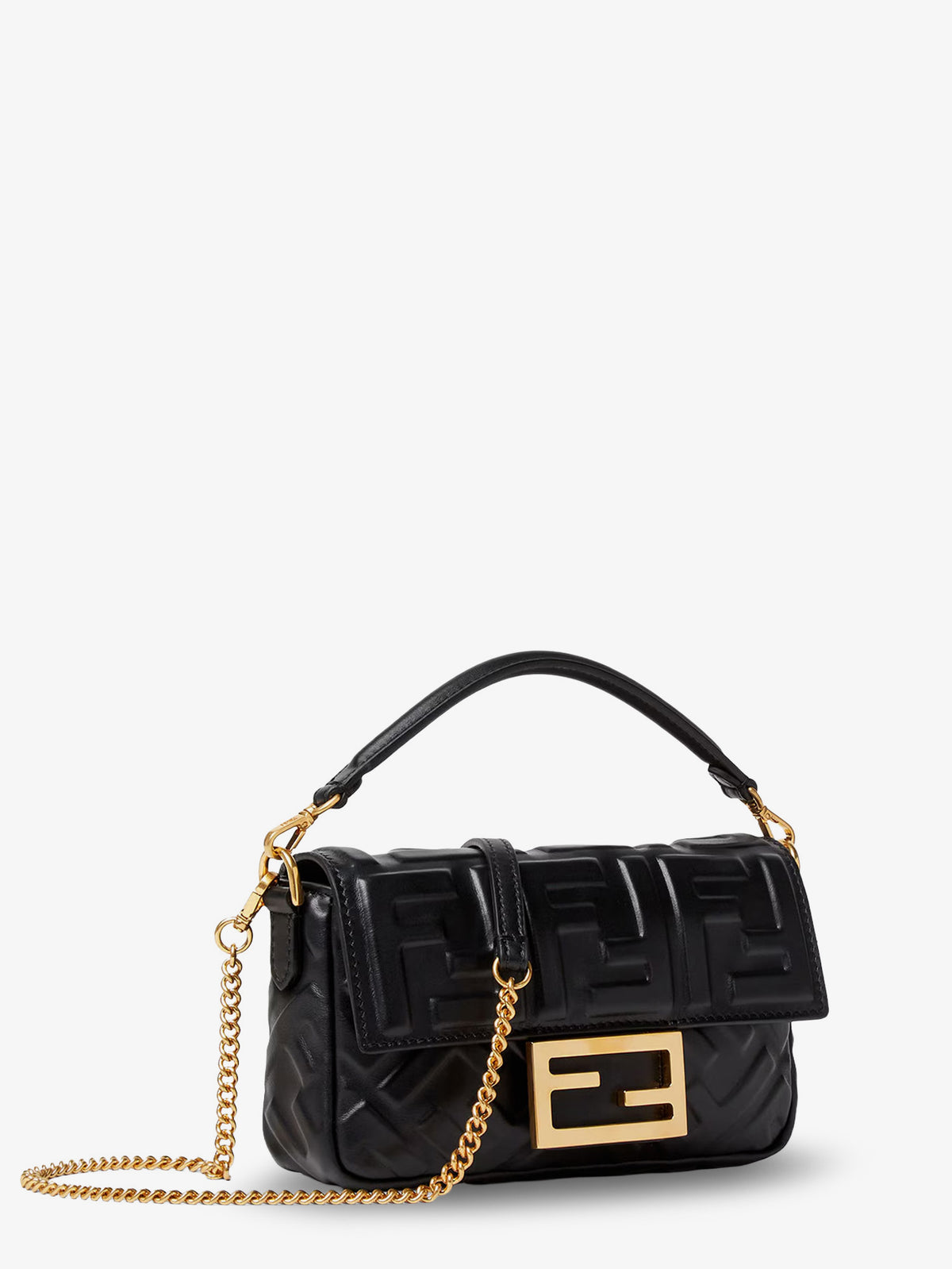 Baguette Mini leather shoulder bag with embossed FF pattern