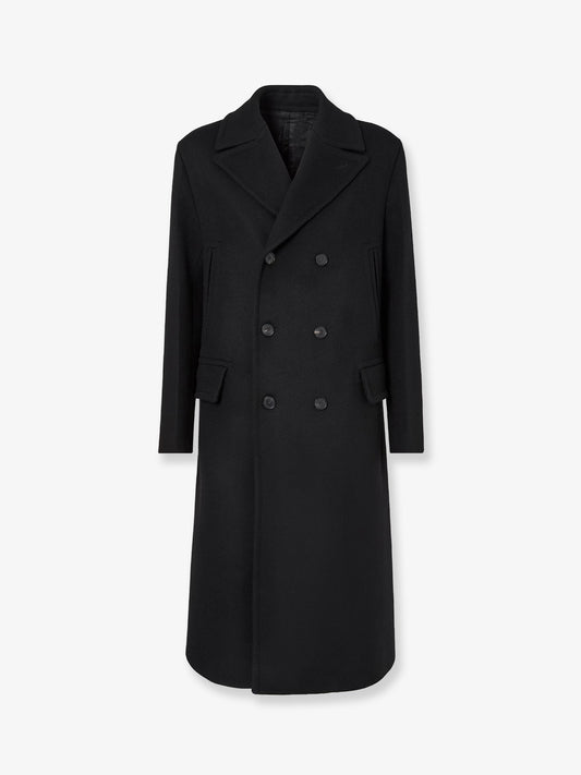 Double-breasted wool and angora blend coat