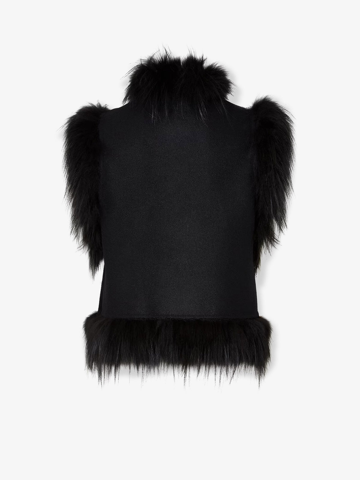 Wool vest with floral embroidery and fox fur trim