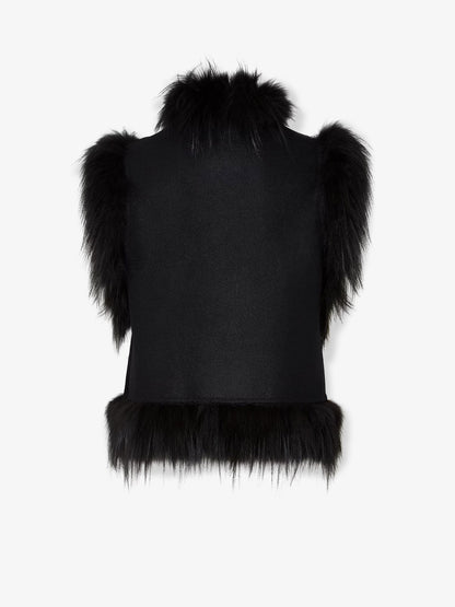 Wool vest with floral embroidery and fox fur trim thumbnail
