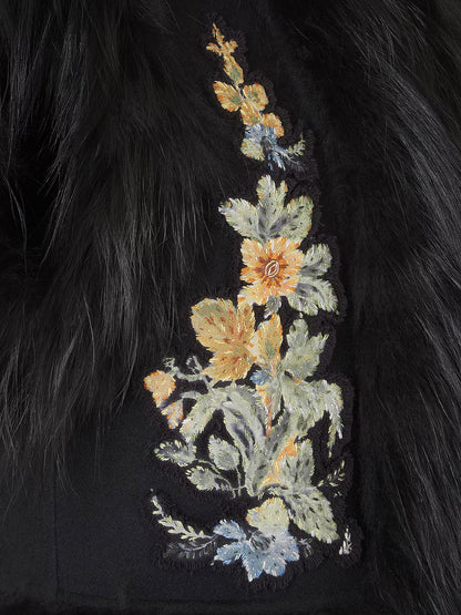 Wool vest with floral embroidery and fox fur trim thumbnail