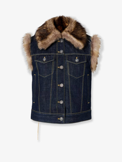 Denim and shearling vest thumbnail