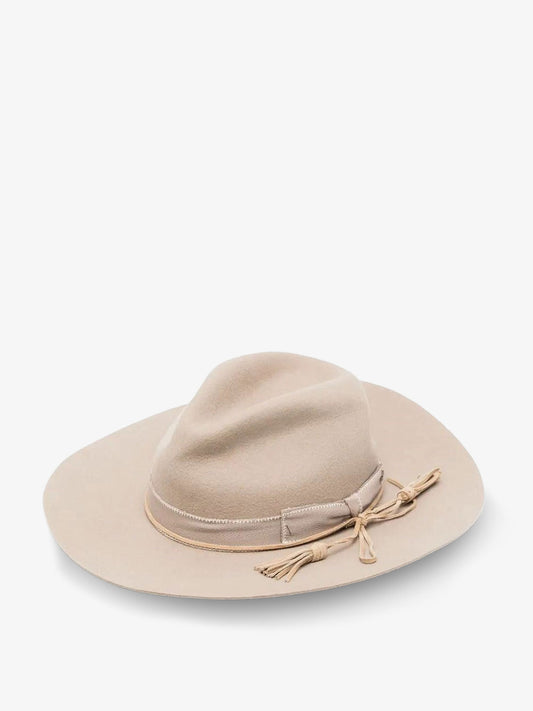 Wool Fedora hat with double strap and tone-on-tone bow