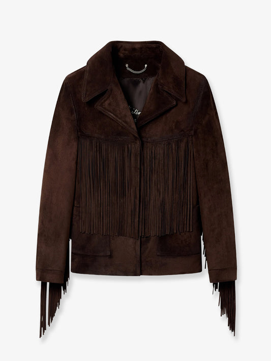 Linda Journey waxed suede jacket with fringes