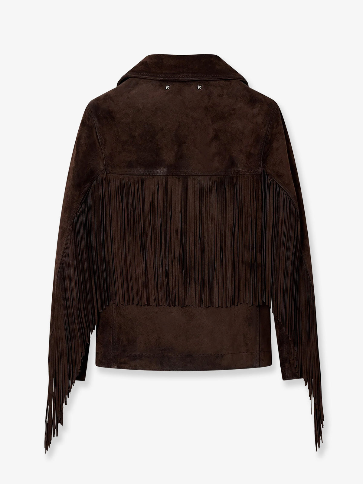 Linda Journey waxed suede jacket with fringes