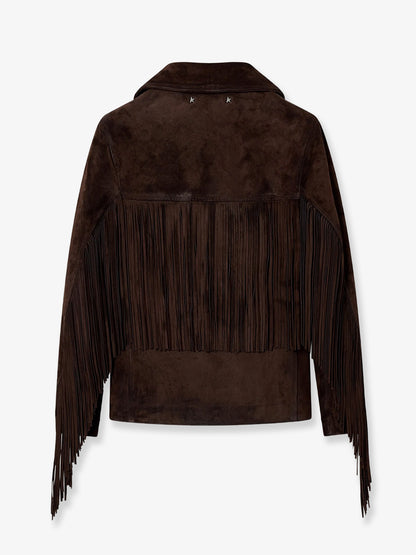 Linda Journey waxed suede jacket with fringes thumbnail