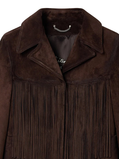 Linda Journey waxed suede jacket with fringes thumbnail