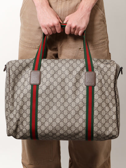 GG Supreme Fabric and leather travel bag with Web detail thumbnail