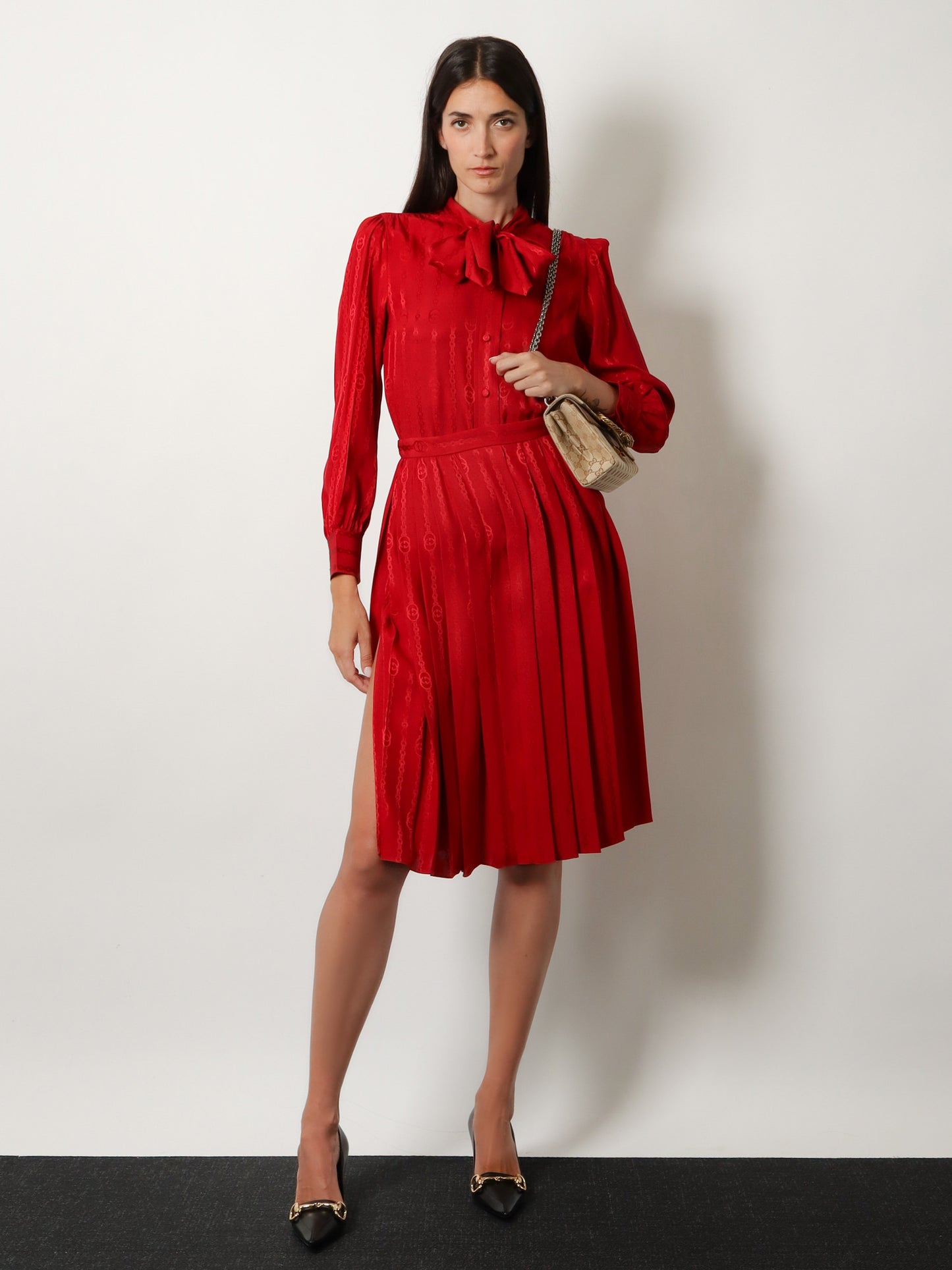 Pleated silk midi skirt