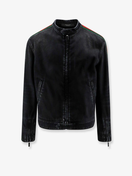Black denim jacket certified cotton jacket with a faded effect