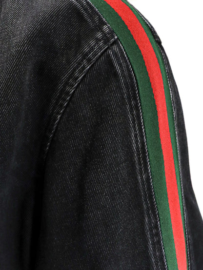 Black denim jacket certified cotton jacket with a faded effect thumbnail