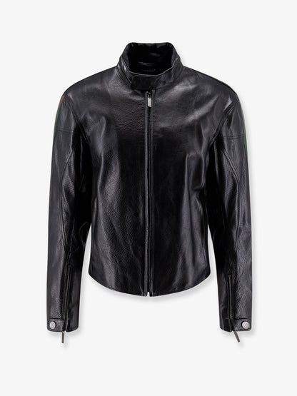 Leather bomber with Web details thumbnail