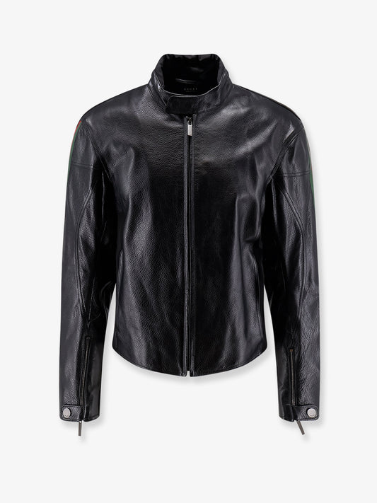 Leather bomber with Web details