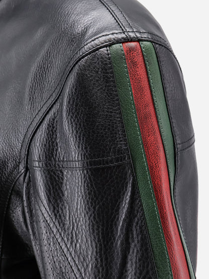 Leather bomber with Web details thumbnail