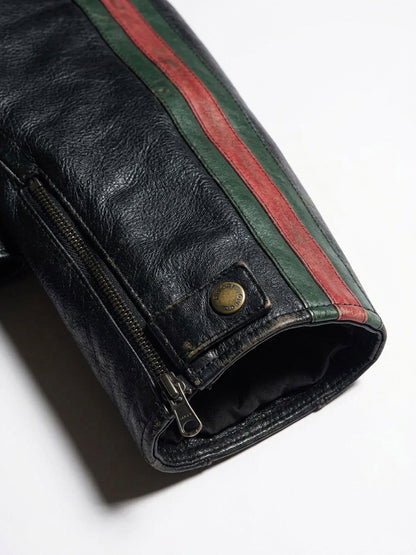 Leather bomber with Web details thumbnail