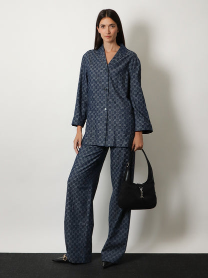 Cotton denim trousers with GG motif thumbnail