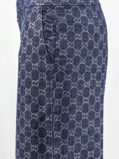 Cotton denim trousers with GG motif thumbnail