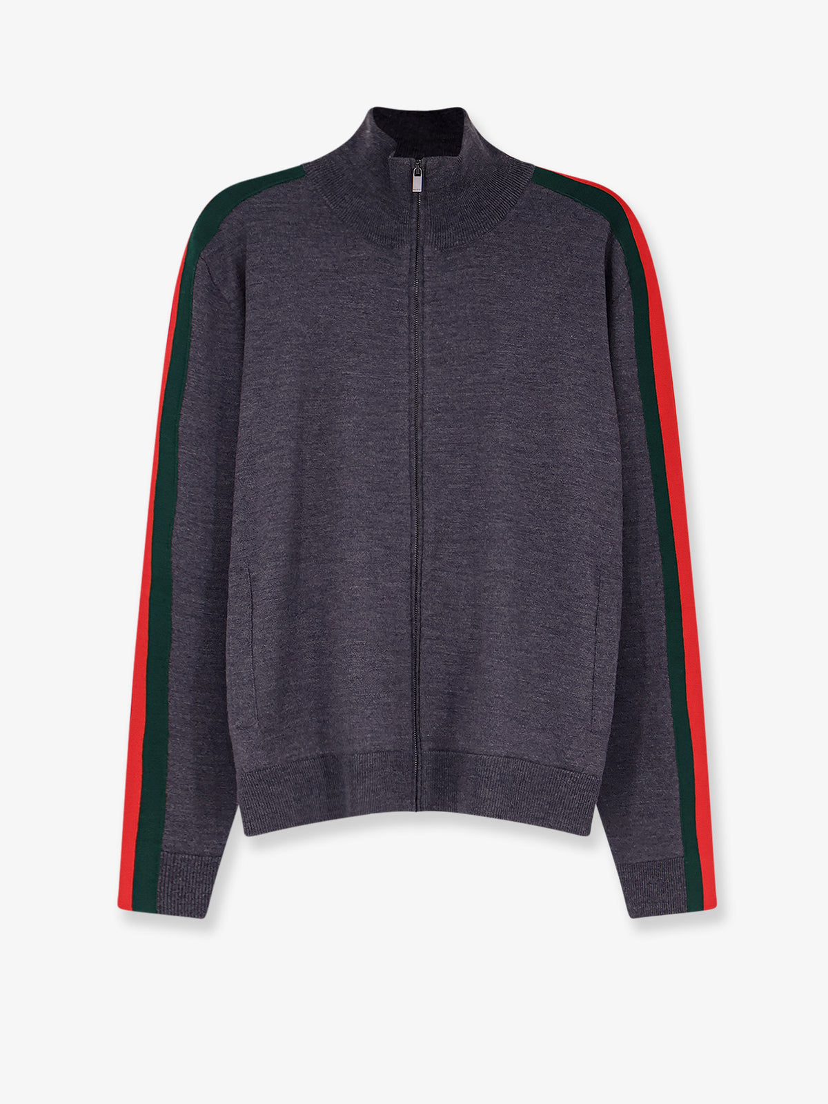 Fine wool cardigan with full zip and Web stripe