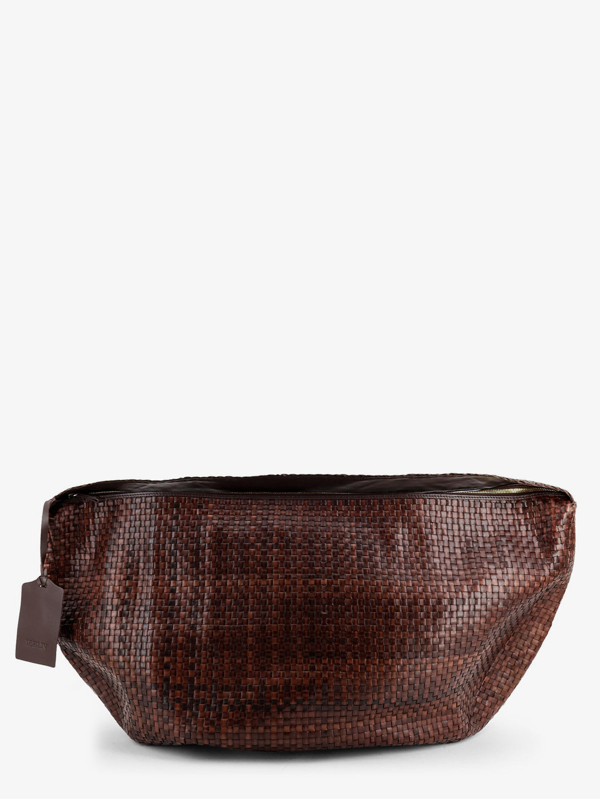 Clip vegetable-tanned leather shoulder bag with a woven pattern