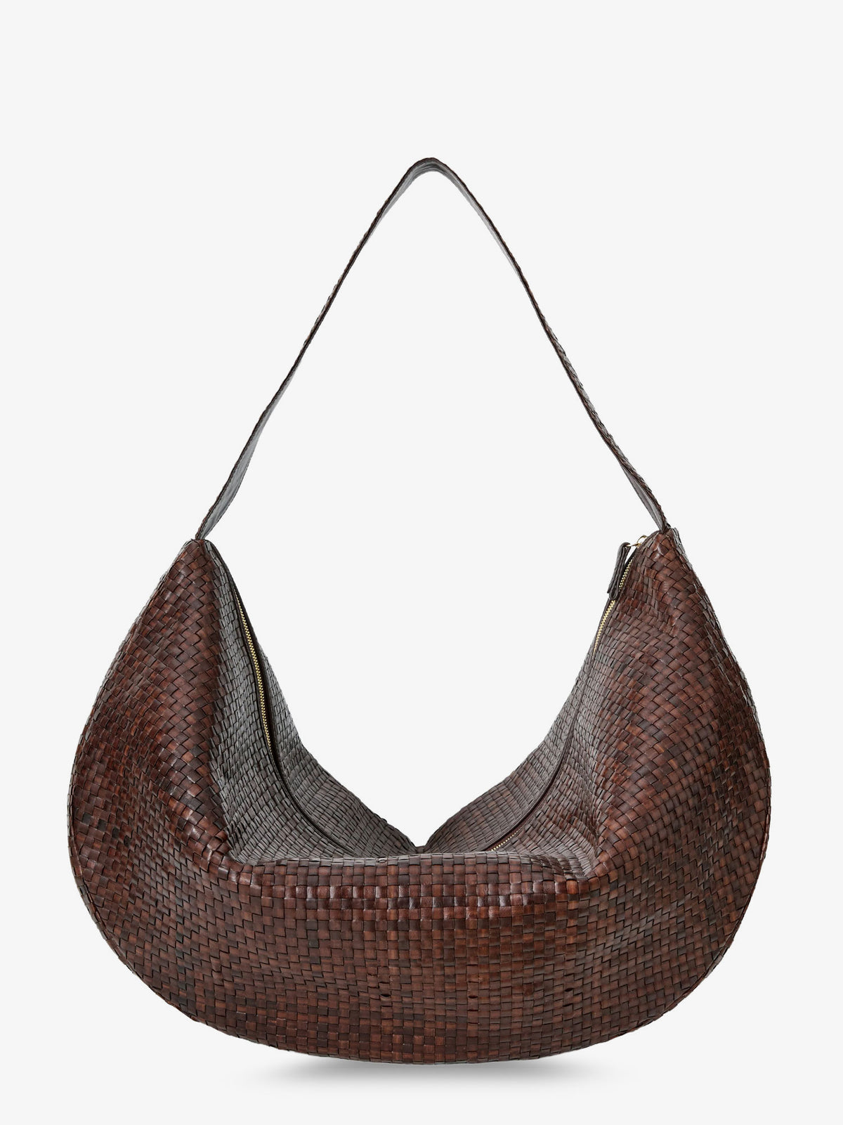 Clip vegetable-tanned leather shoulder bag with a woven pattern