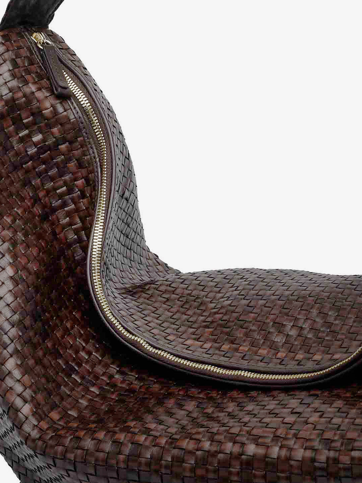 Clip vegetable-tanned leather shoulder bag with a woven pattern
