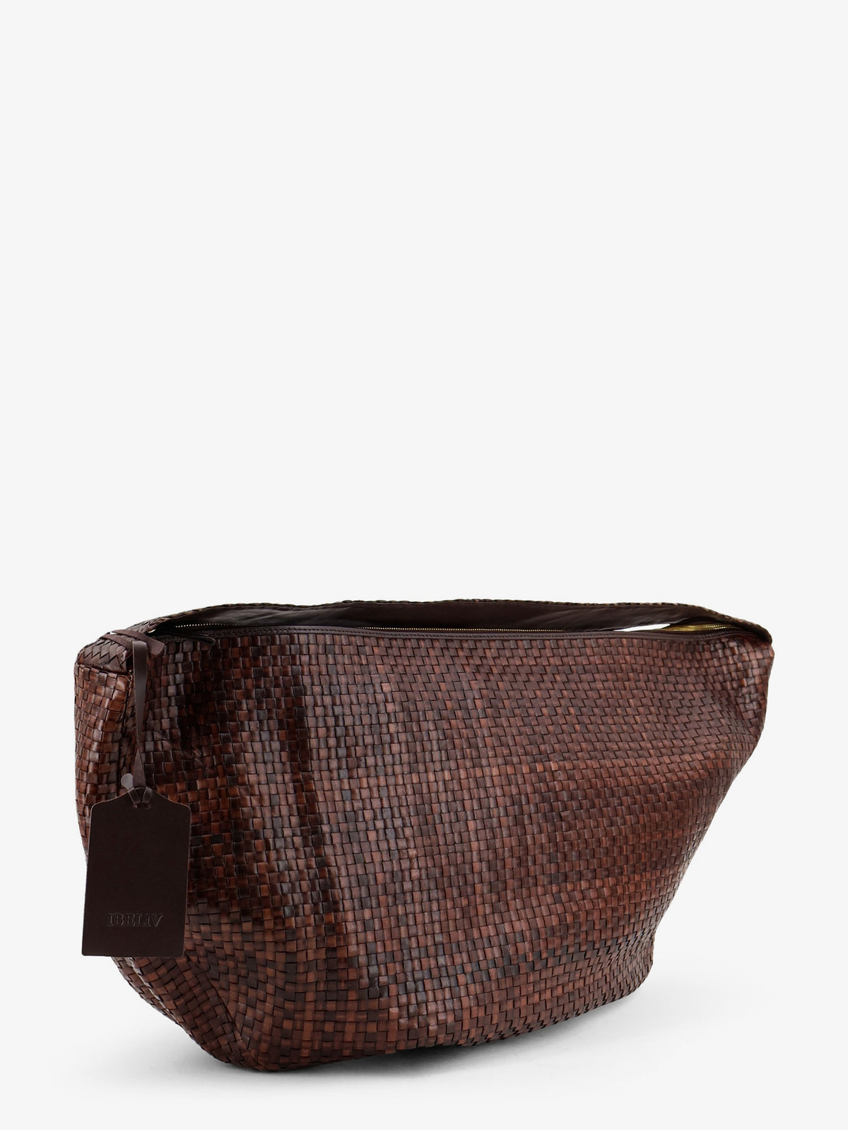 Clip vegetable-tanned leather shoulder bag with a woven pattern