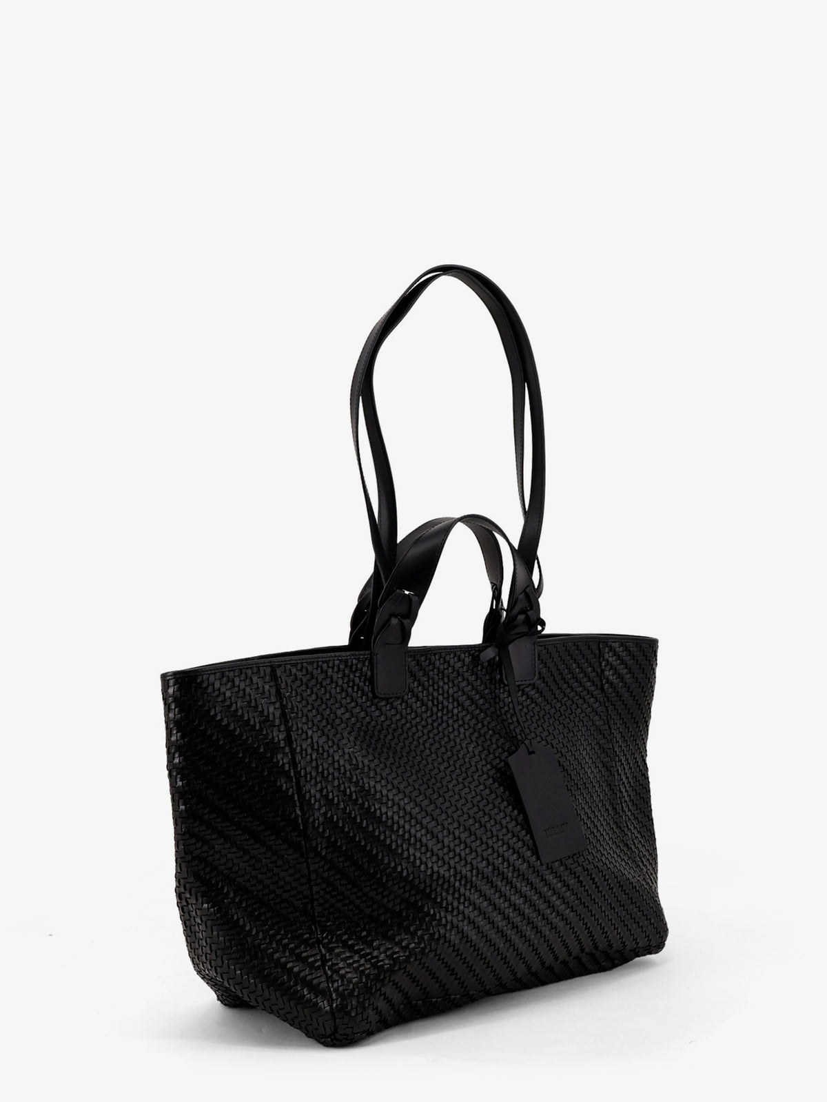 Elmio Medium vegetable leather shoulder bag with woven pattern