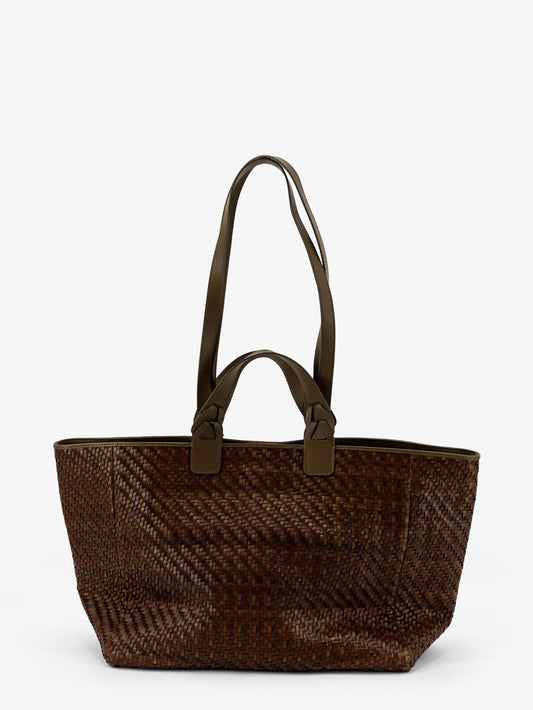 Elmio Medium vegetable leather shoulder bag with woven pattern