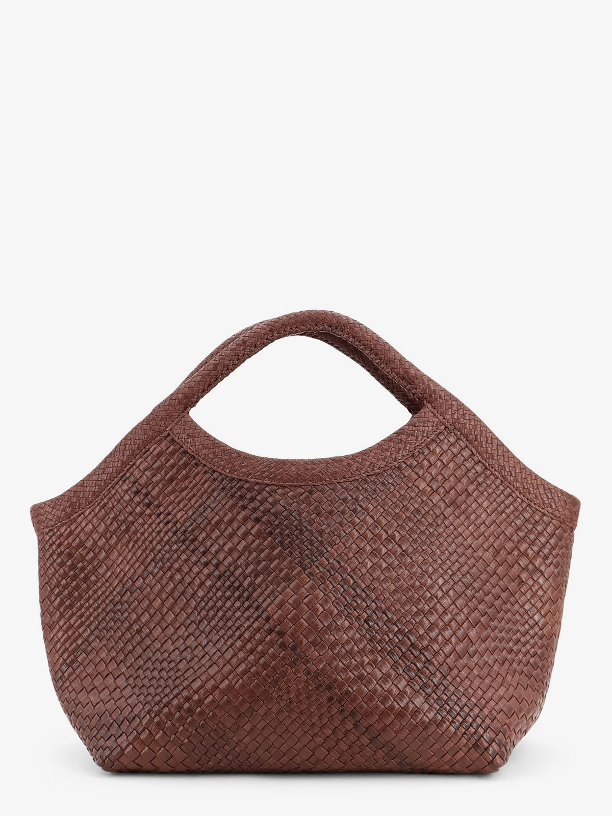 Pure Large vegetable-tanned leather handbag with a woven pattern