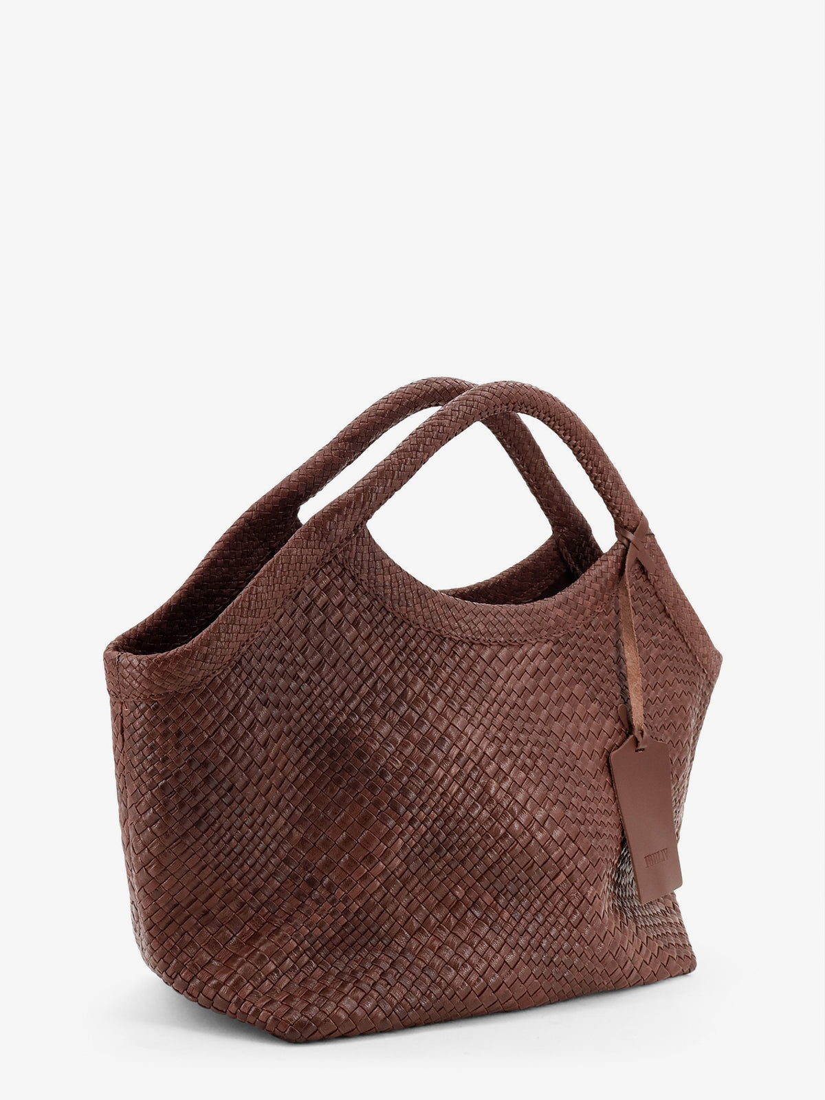 Pure Large vegetable-tanned leather handbag with a woven pattern
