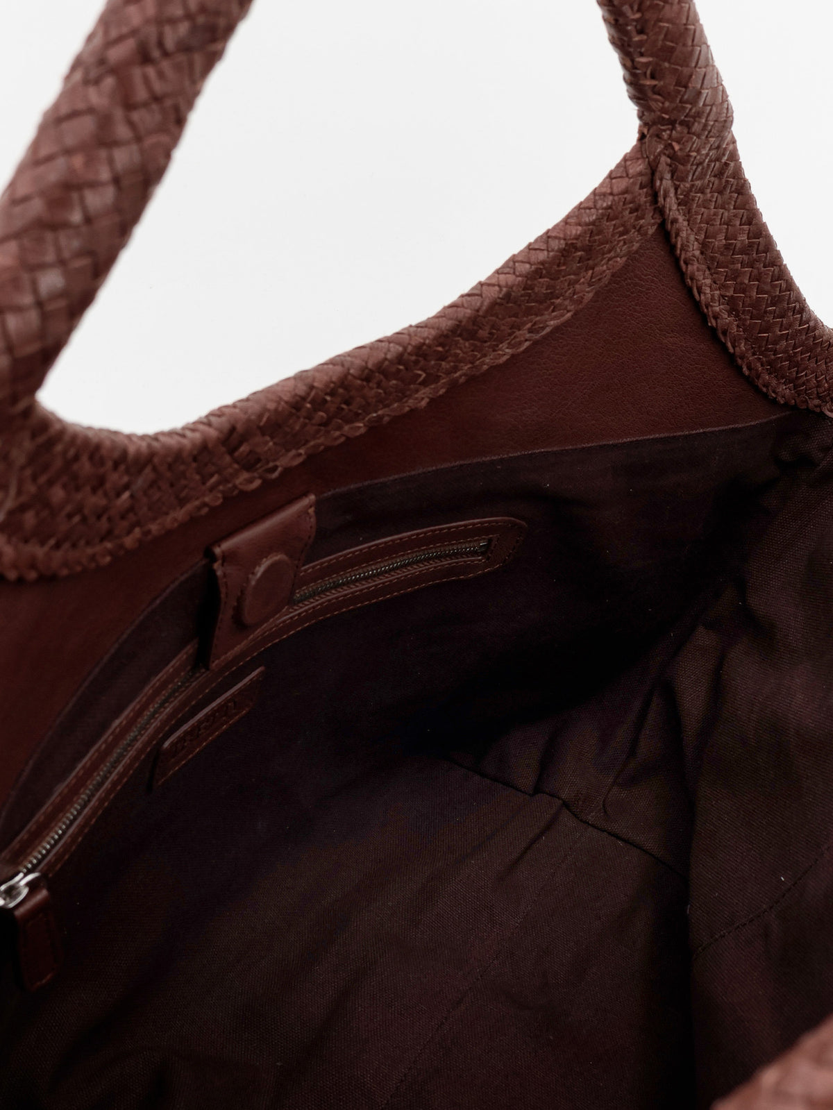 Pure Large vegetable-tanned leather handbag with a woven pattern
