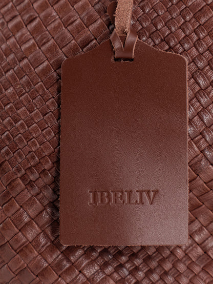 Pure Large vegetable-tanned leather handbag with a woven pattern thumbnail