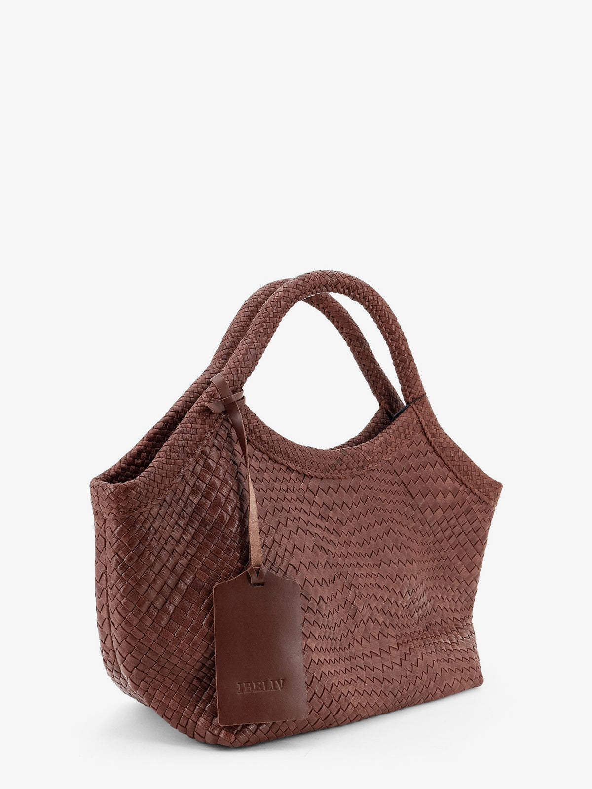 Pure Medium vegetable-tanned leather handbag with a woven pattern