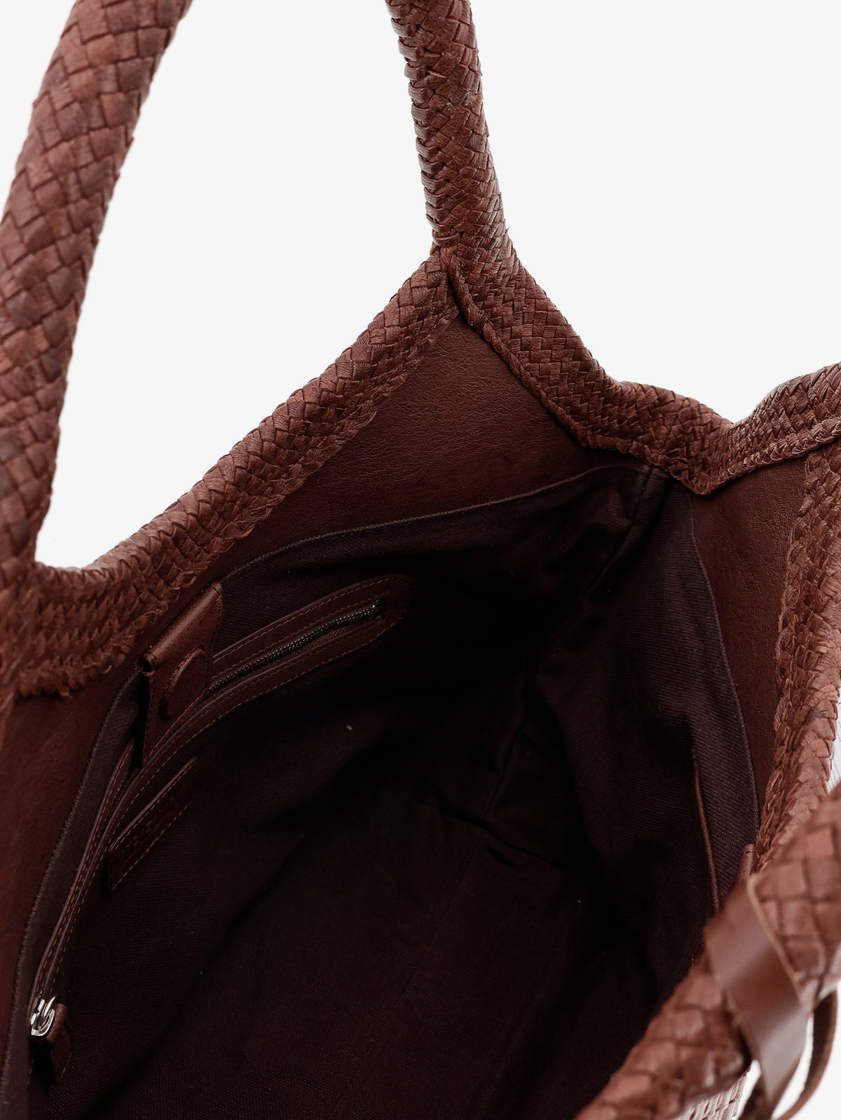 Pure Medium vegetable-tanned leather handbag with a woven pattern