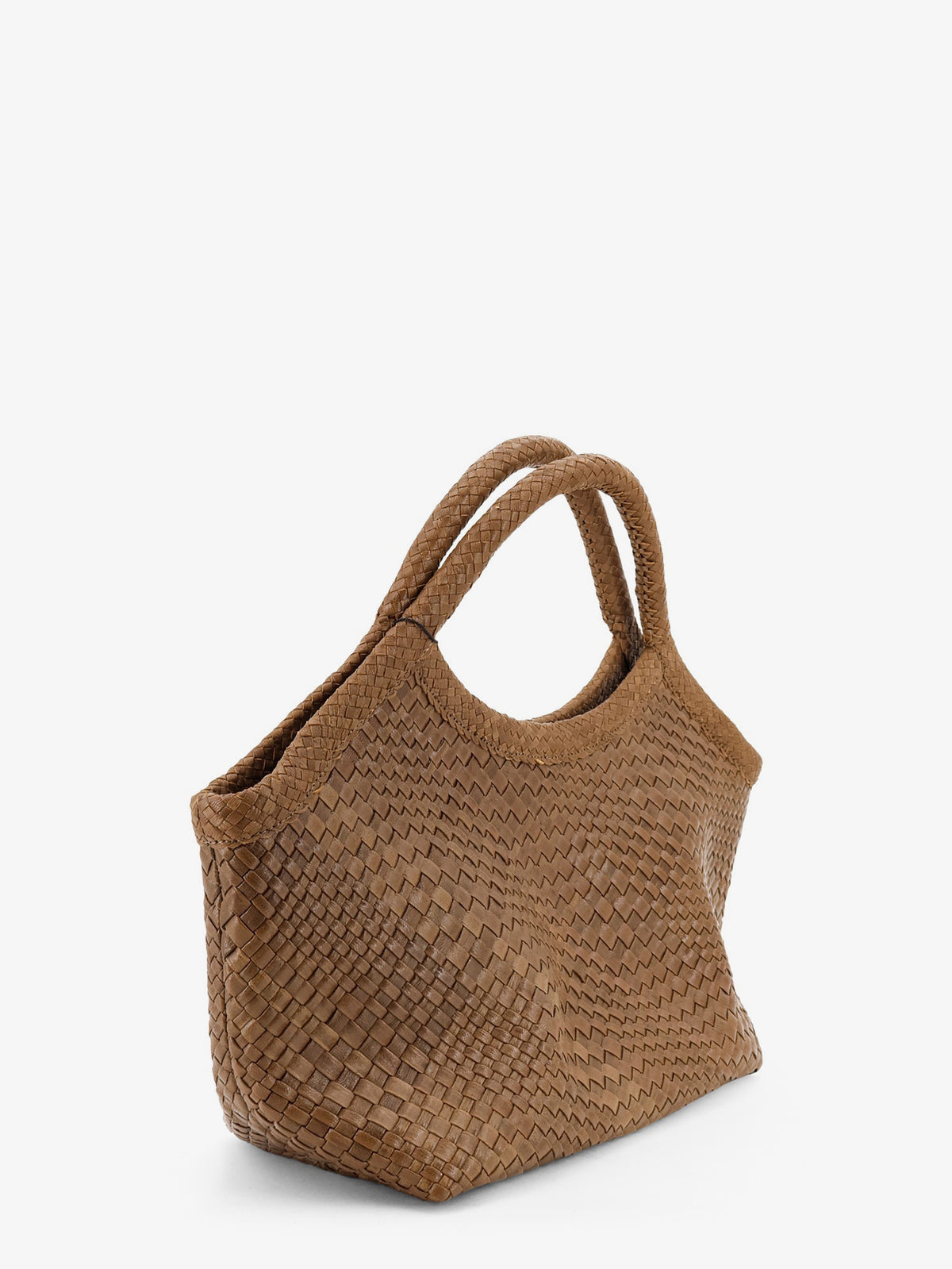 Pure Medium vegetable tanned leather handbag with woven pattern