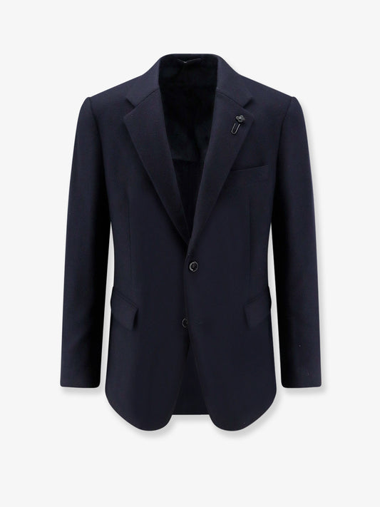 Cashmere blazer with iconic metal pin