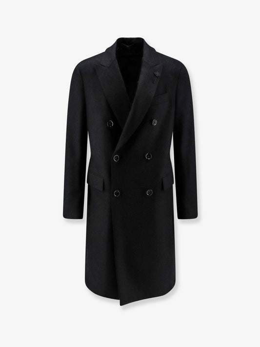 Double-breasted herringbone coat