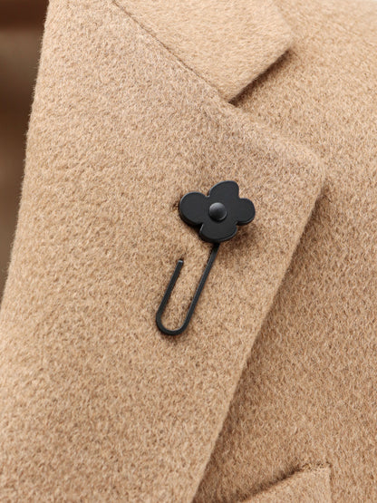 Camel hair coat with iconic brooch thumbnail