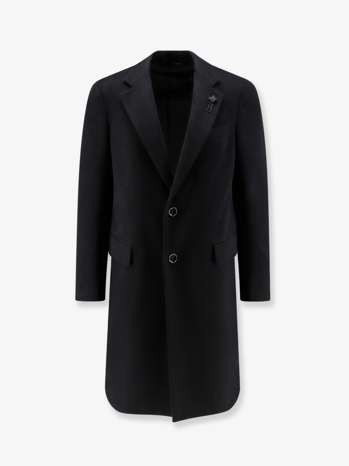 Single-breasted coat with iconic brooch