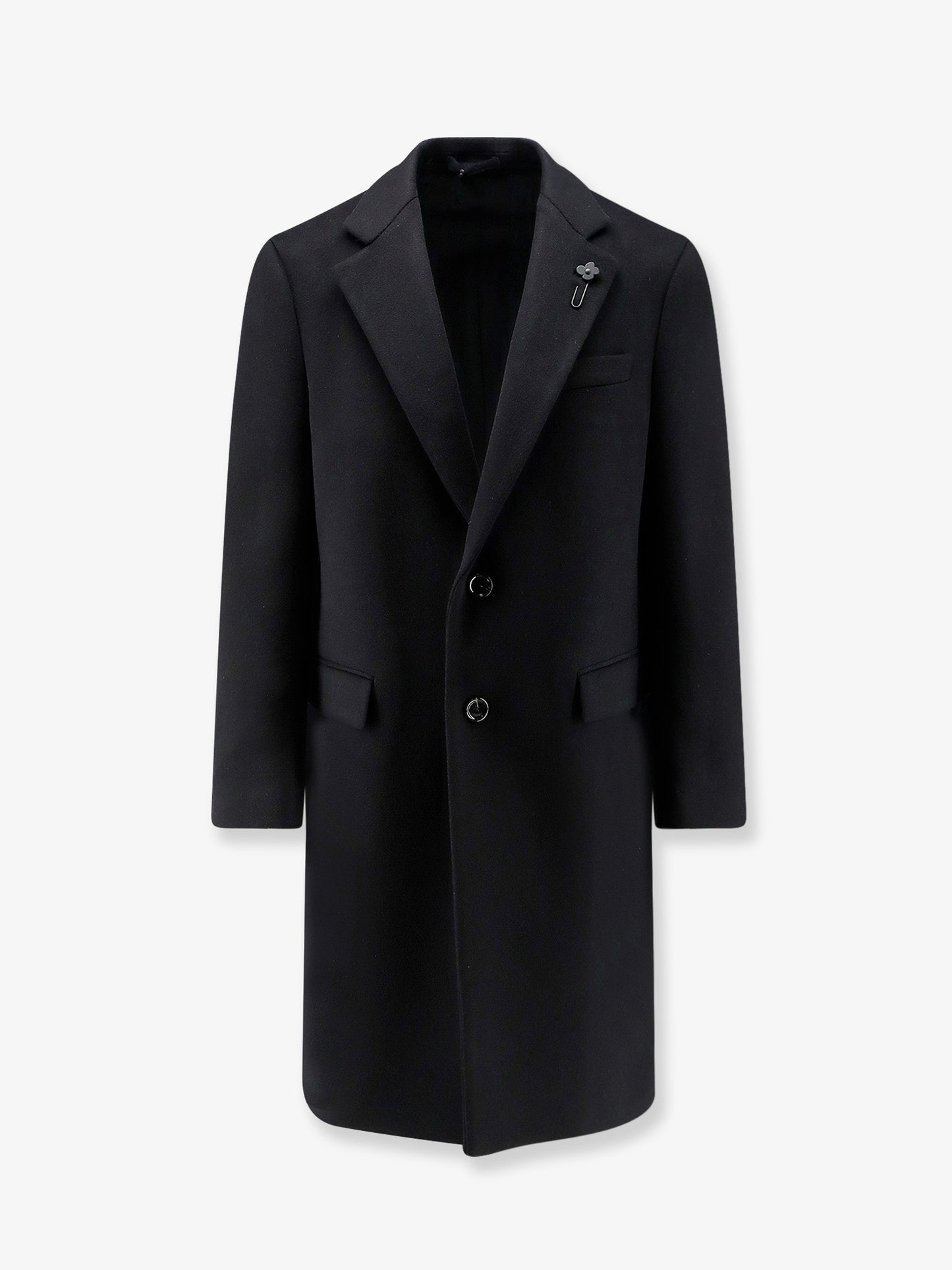Single-breasted coat with iconic brooch