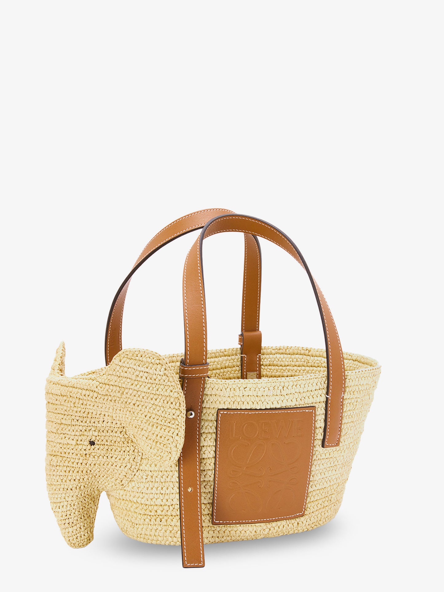 Elephan rafia and leather handbag