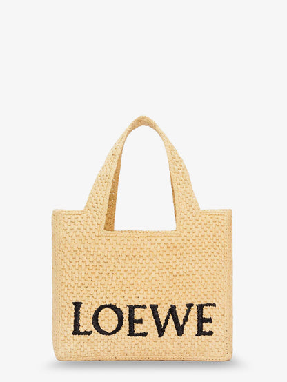 Paula's Ibiza -Small Loewe Font raffia handbag with embroidered logo on the front thumbnail