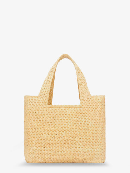 Paula's Ibiza -Small Loewe Font raffia handbag with embroidered logo on the front thumbnail