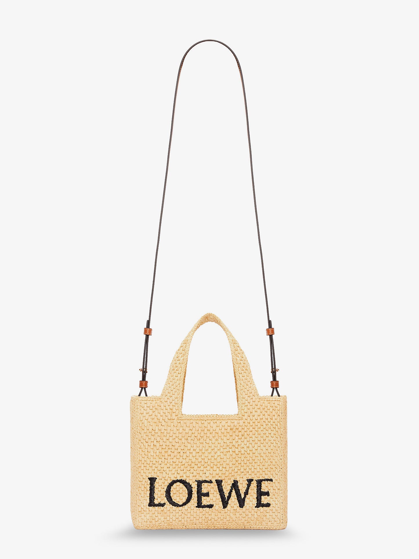 Paula's Ibiza -Small Loewe Font raffia handbag with embroidered logo on the front