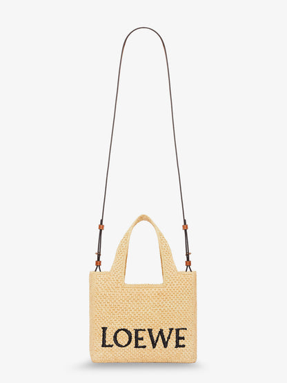 Paula's Ibiza -Small Loewe Font raffia handbag with embroidered logo on the front thumbnail