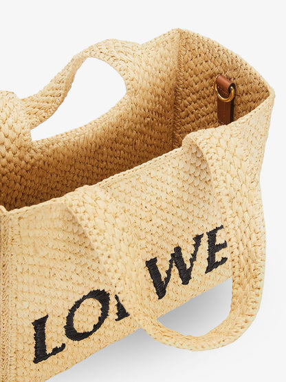 Paula's Ibiza -Small Loewe Font raffia handbag with embroidered logo on the front thumbnail