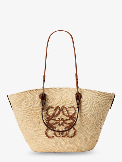 Paula's Ibiza -Anagram raffia and leather shoulder bag thumbnail